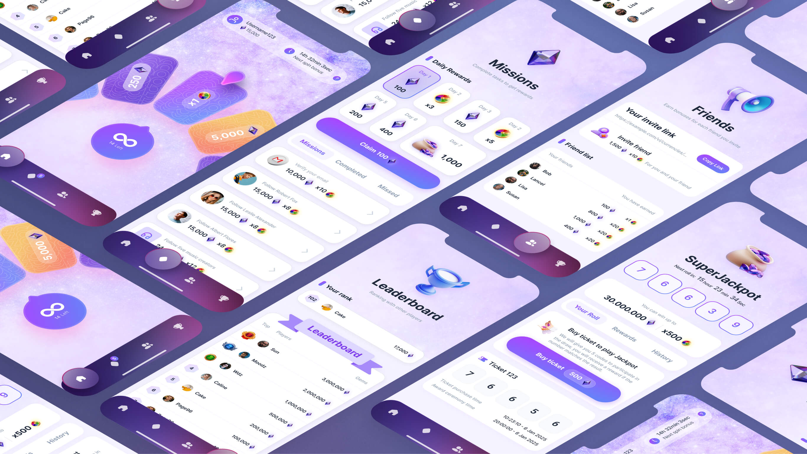 Final app design screens