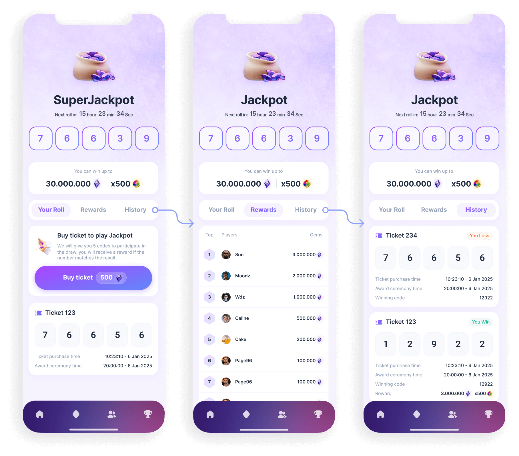Jackpot page and tabs design