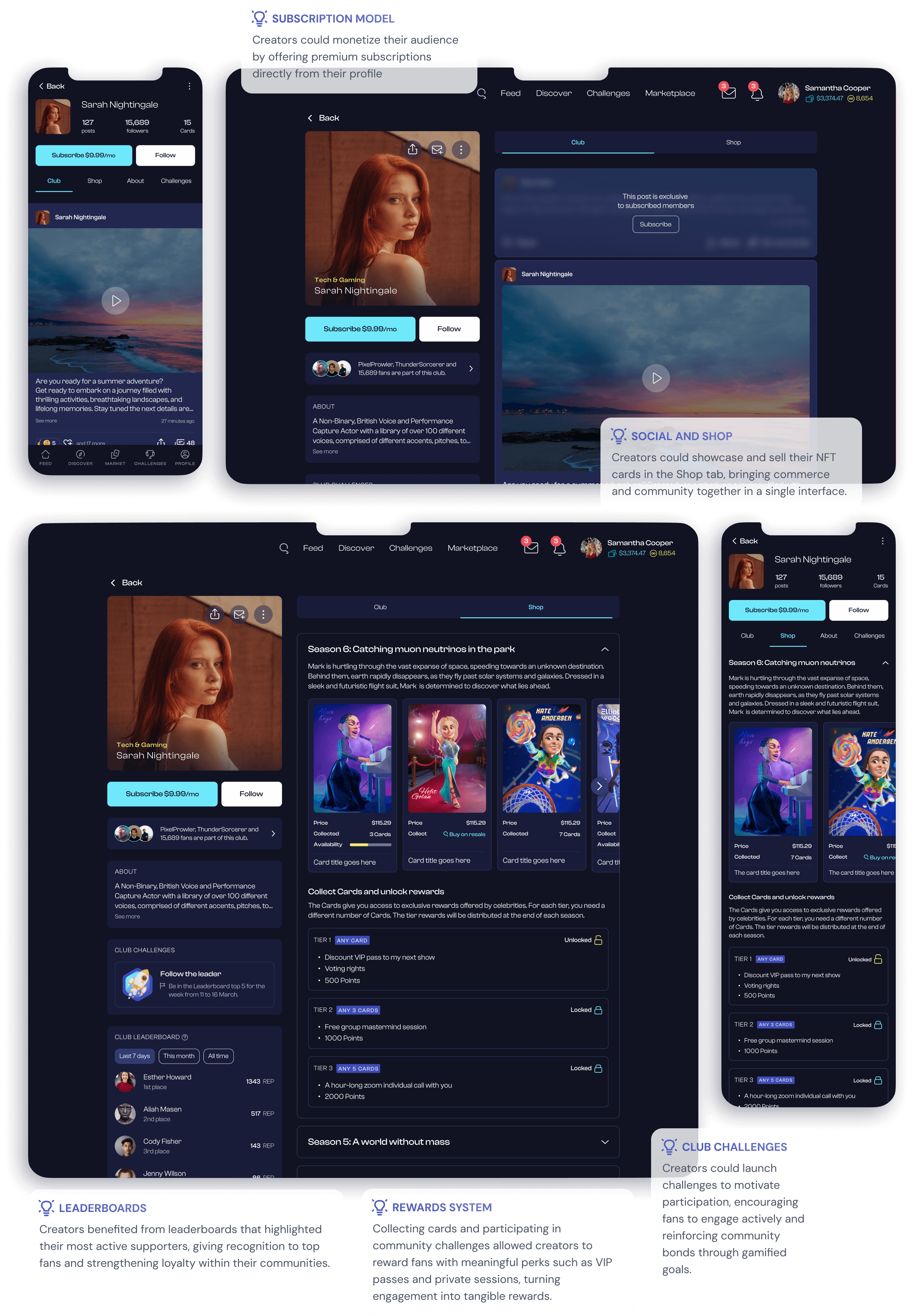 Creator profile with Club and Shop sections