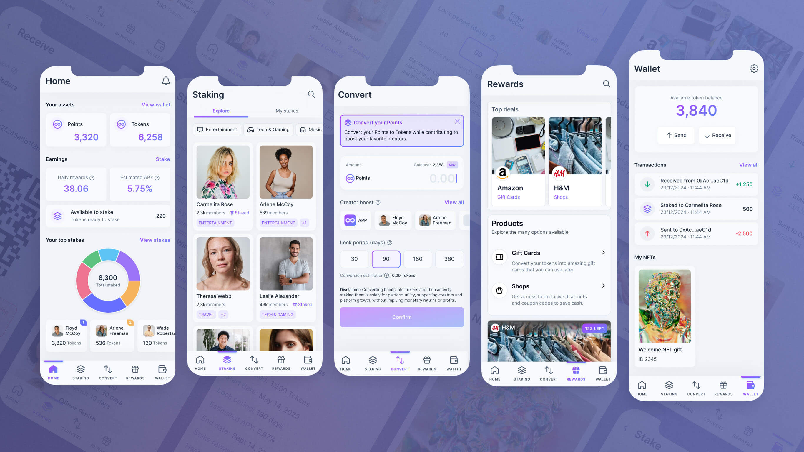 Final app design screens
